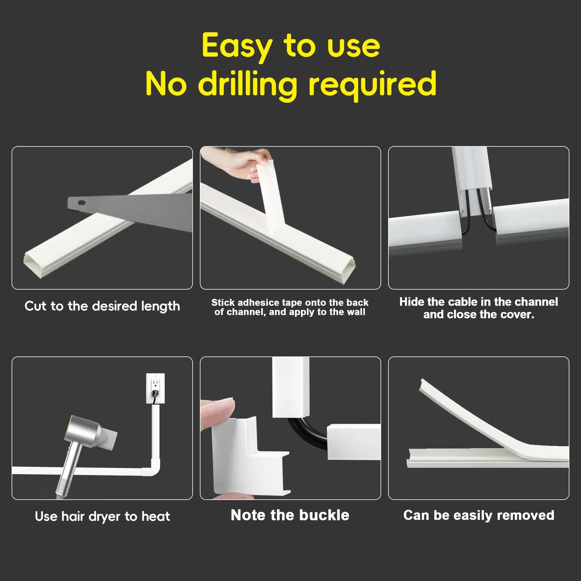 TV Cable Management Cord Cover, Raceway Kit, PVC Trunking Channel (10-Pcs)