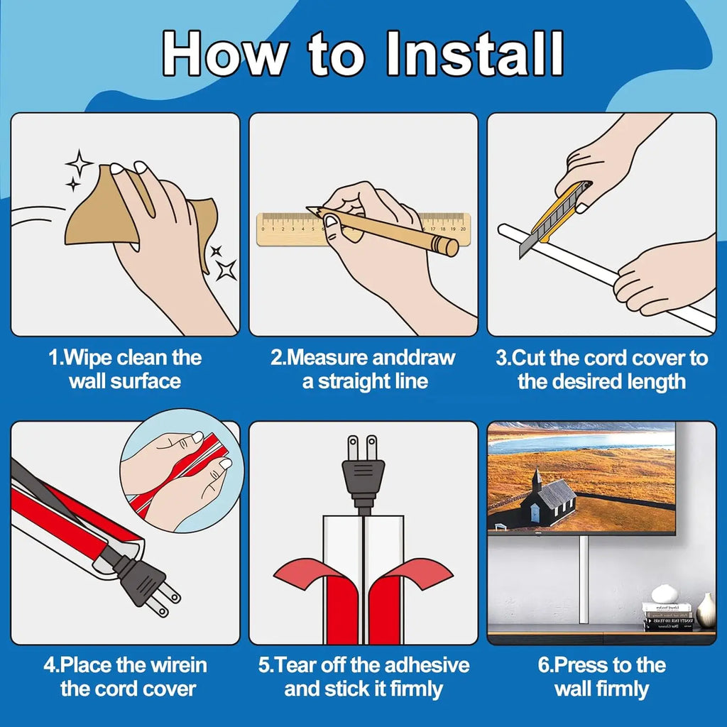 Wall Cord Hider 4/6/8m Self-Adhesive Cord Covers