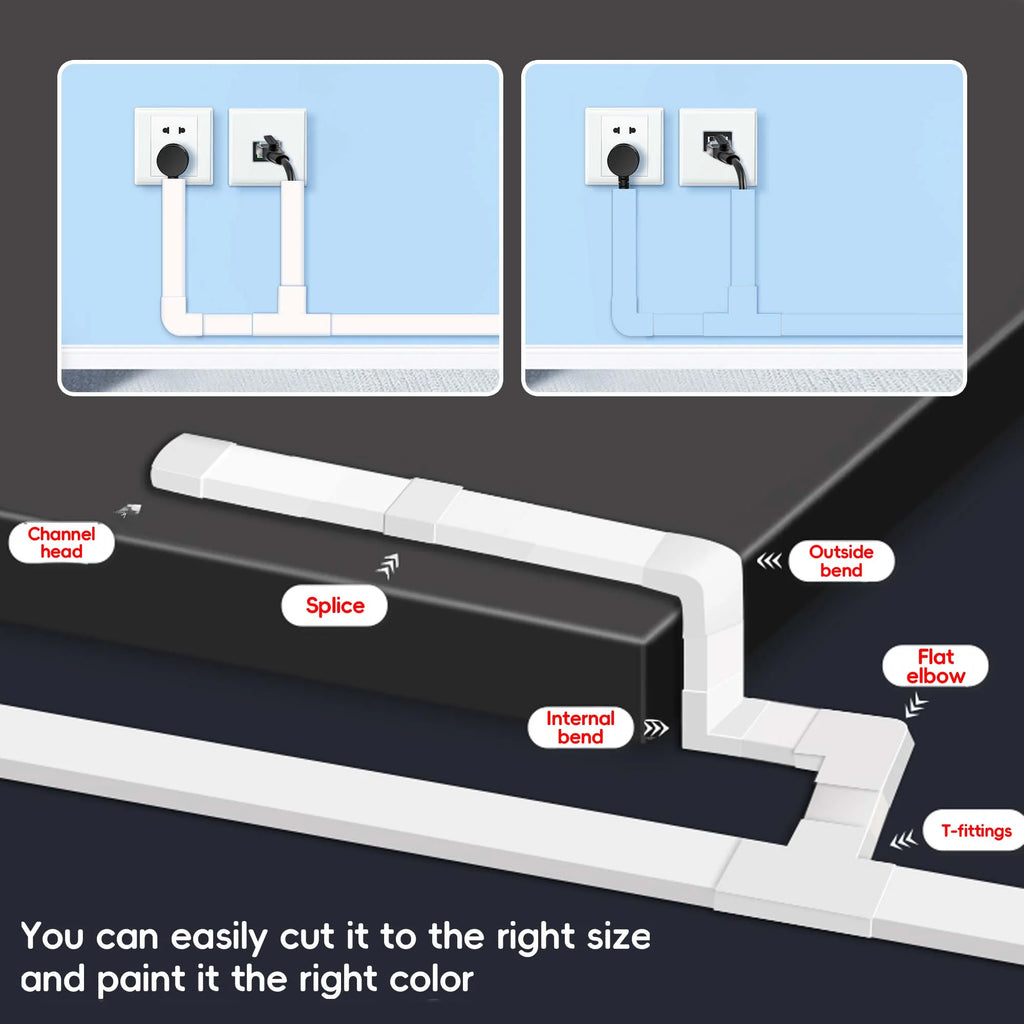 TV Cable Management Cord Cover, Raceway Kit, PVC Trunking Channel (10-Pcs)
